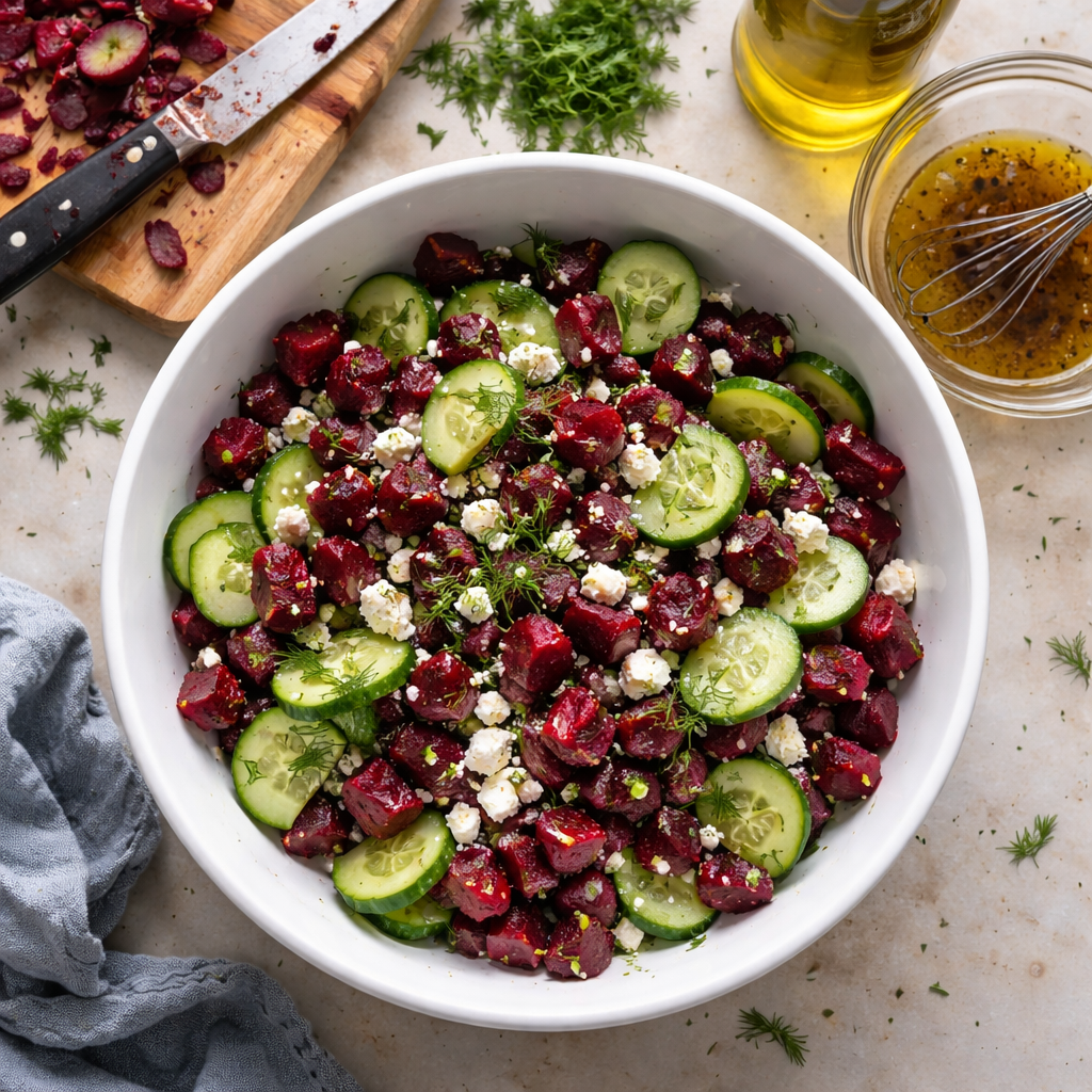 Judiths Beet Salad A Vibrant Beet Recipe With Citrus Vinaigrette preparation photo