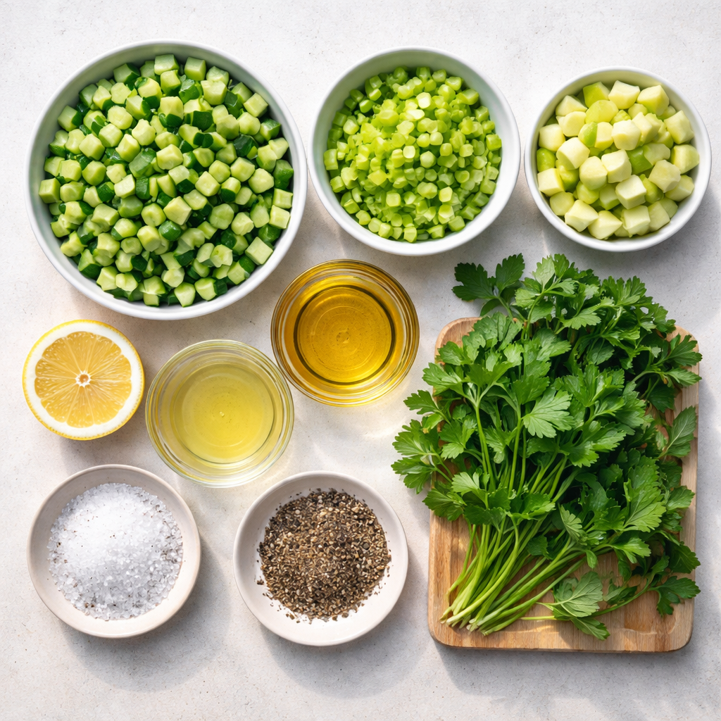 Cucumber Celery Salad with Green Apple Crisp Fresh Dressing ingredients photo