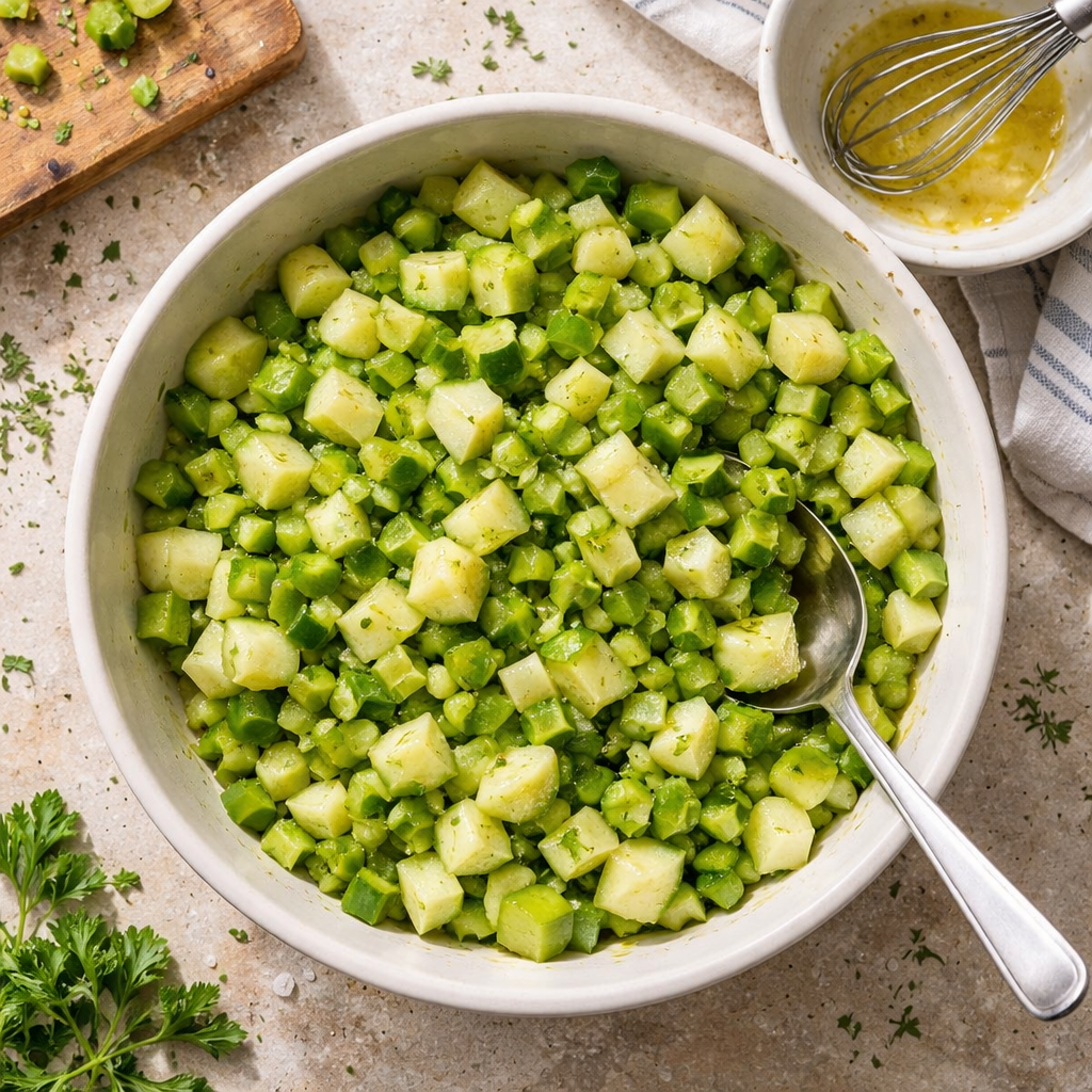 Cucumber Celery Salad with Green Apple Crisp Fresh Dressing preparation photo