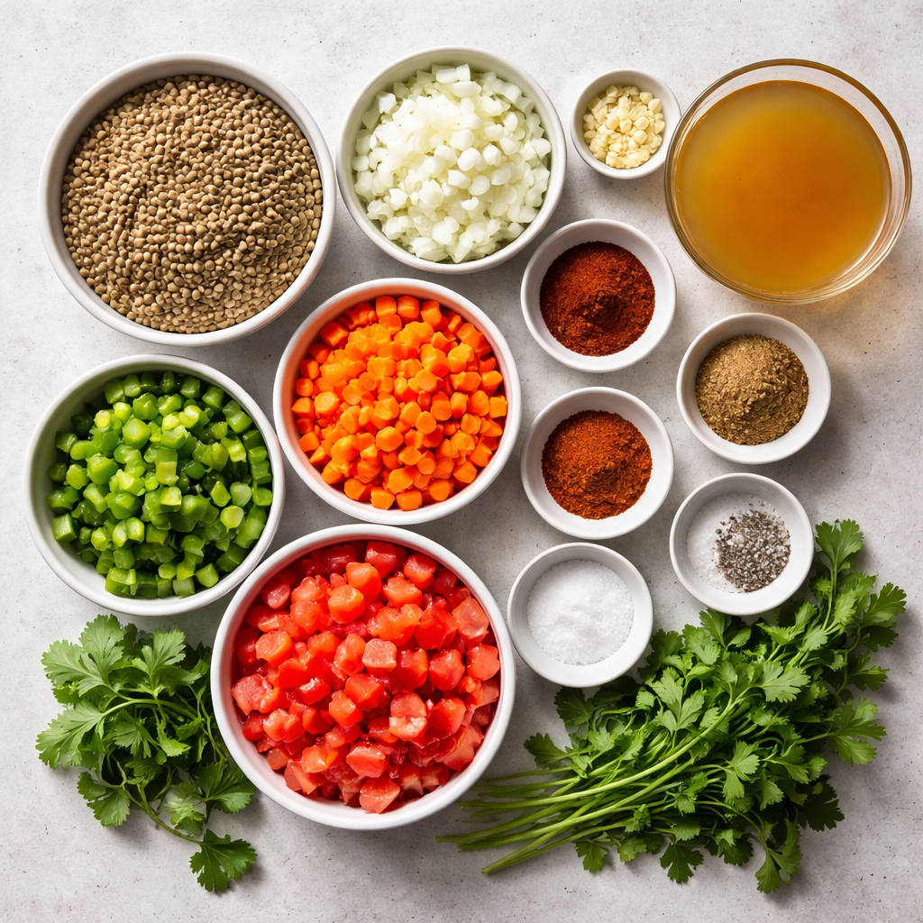 Creamy Mexican Spiced Lentils with Smoky Tomato and Lime ingredients photo