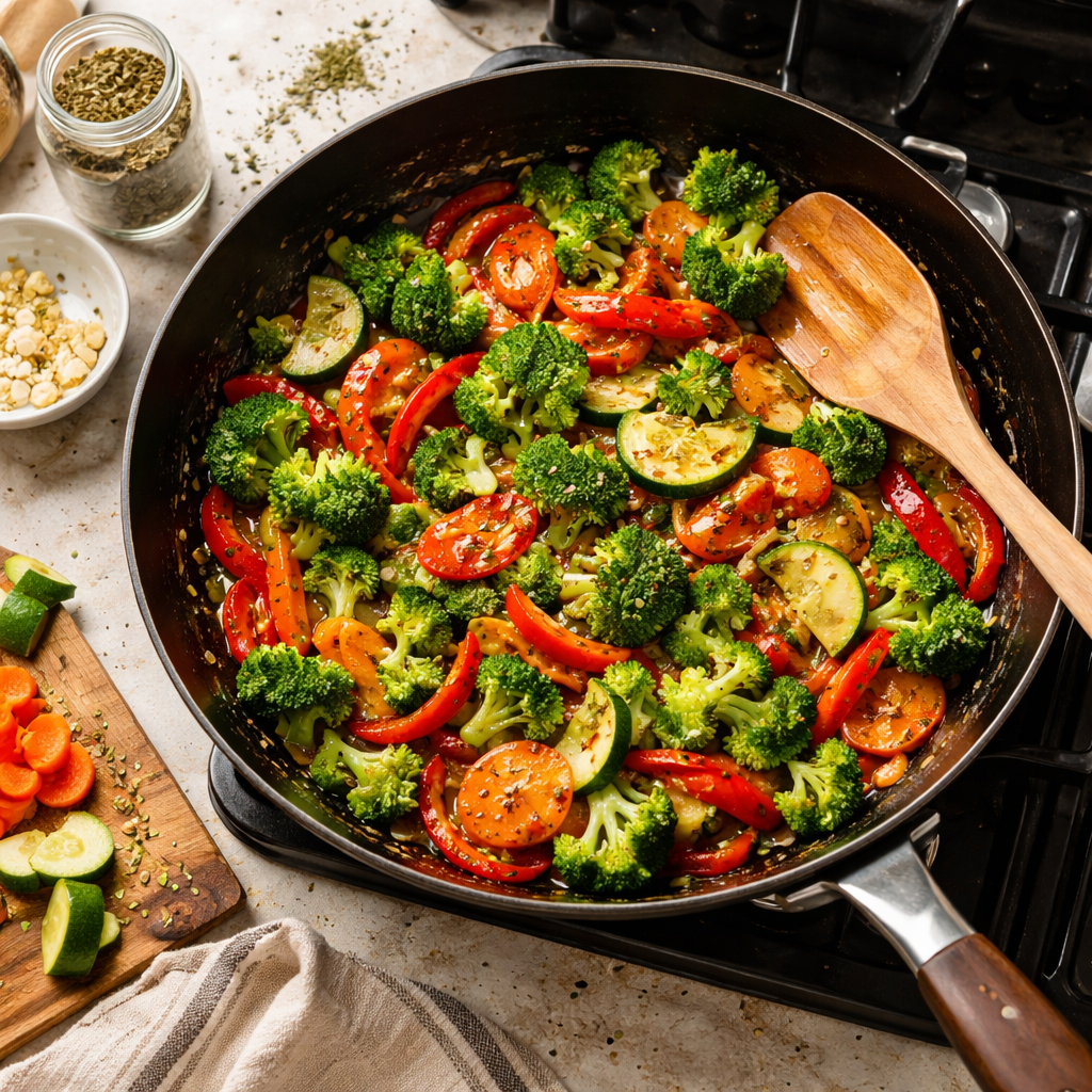 Sautéed Vegetables with Garlic and Herbs a Simple Quick Side Dish preparation photo