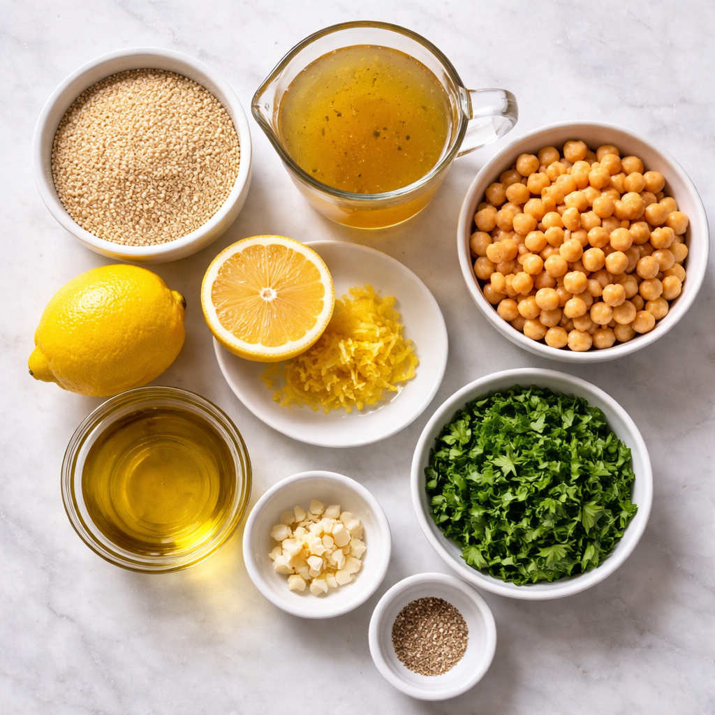 Lemon Herb Quinoa with Chickpeas Flavorful Weeknight Healthy Bowl ingredients photo