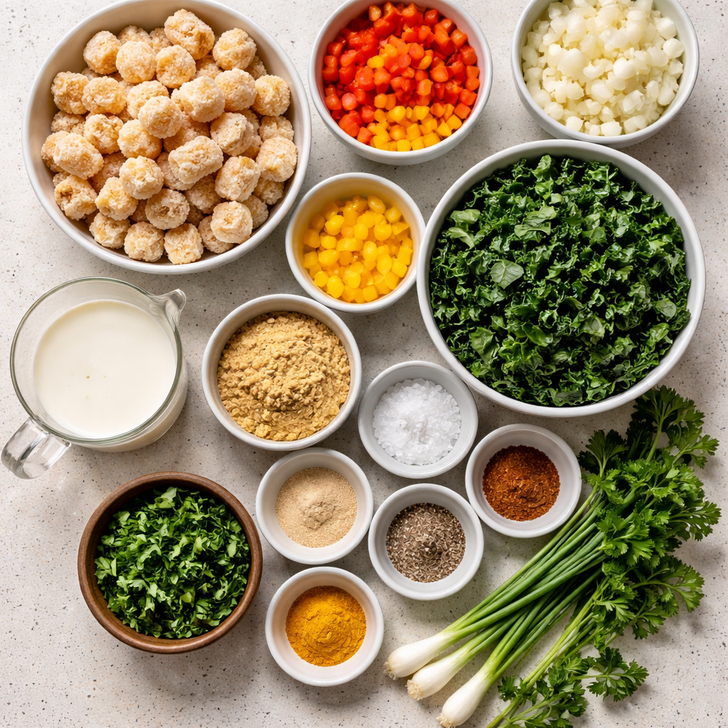 Vegan Tater Tot Breakfast Casserole Easy Weeknight Brunch Recipe ingredients photo
