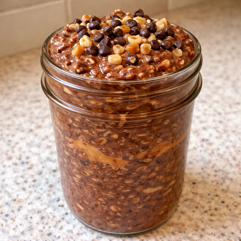 High Protein Brownie Batter Overnight Oats Quick Breakfast Idea featured photo