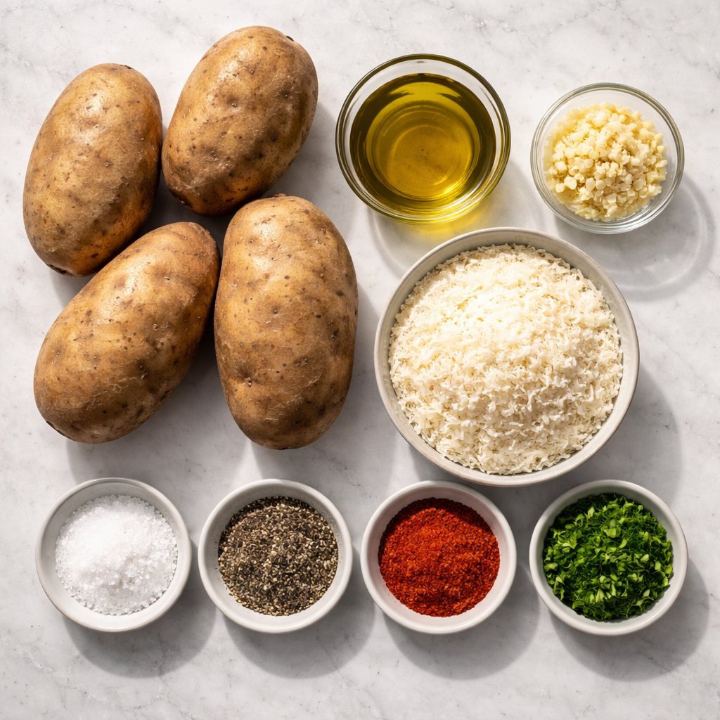 Crispy Garlic Parmesan Potato Wedges Perfect for Sides and Snacks ingredients photo