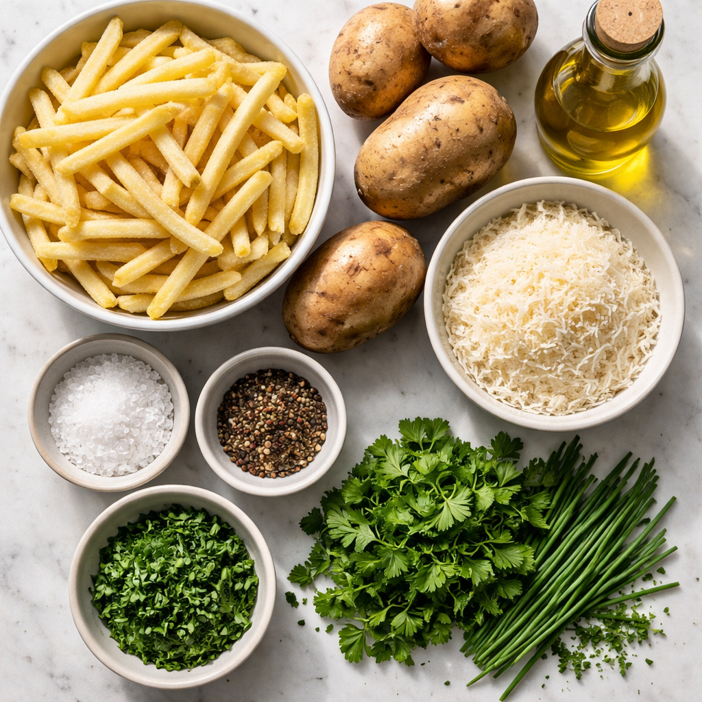 Crispy Truffle Parmesan Fries with Rosemary Garlic Aioli ingredients photo