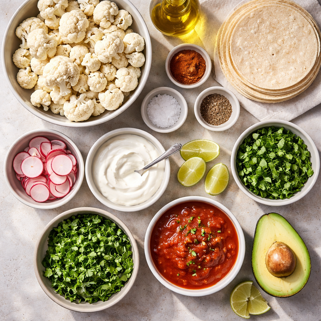 Fresh Cauliflower Tacos for a vibrant weeknight dinner ingredients photo