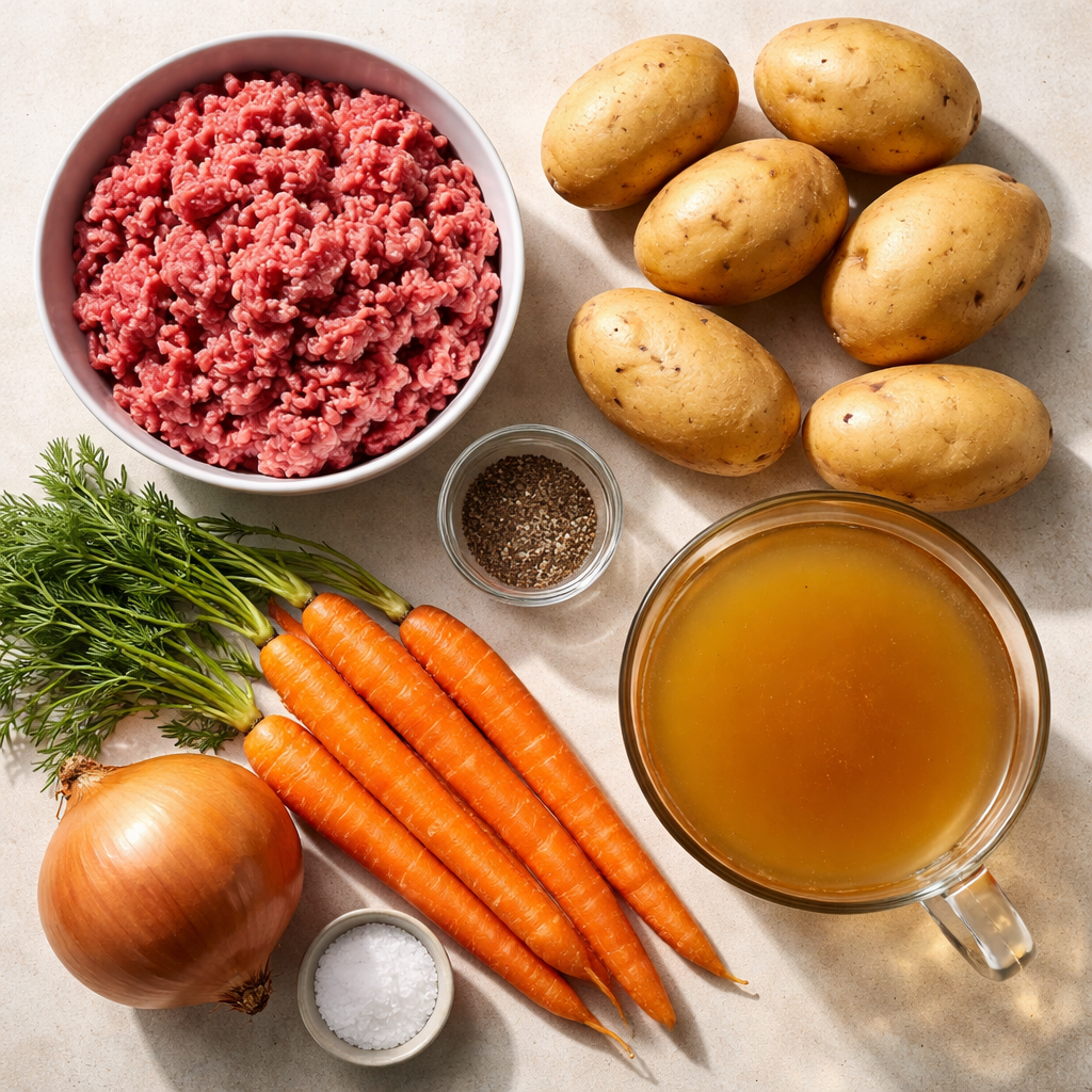 Simple Crockpot Ground Beef and Potato Easy Family Dinner Recipe ingredients photo