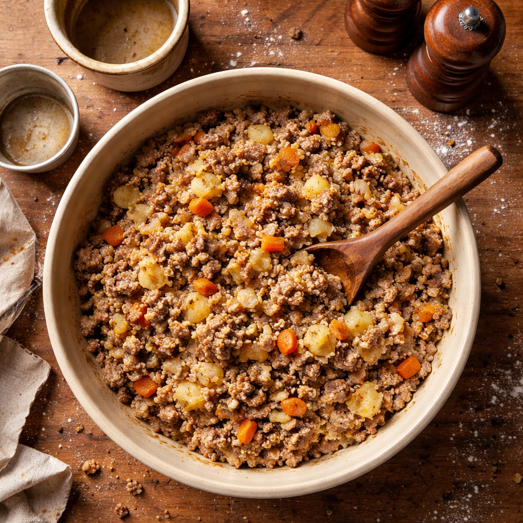 Simple Crockpot Ground Beef and Potato Easy Family Dinner Recipe preparation photo