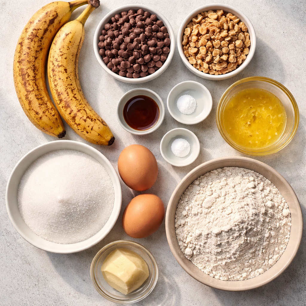 Classic Banana Chocolate Chip Muffins Recipe for Fluffy Morning Treat ingredients photo