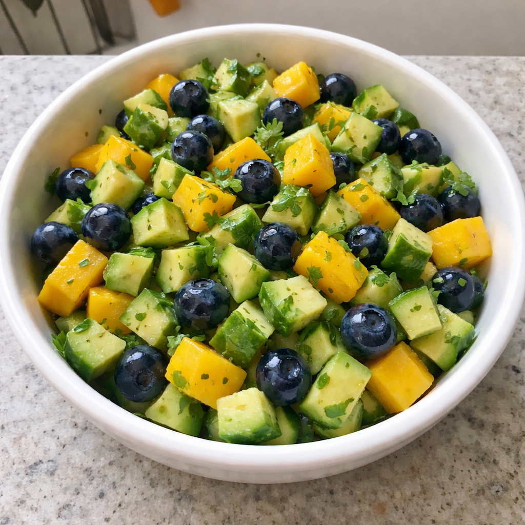 Juicy Mango Cucumber Salad with Blueberries and Avocado Delight Recipe featured photo