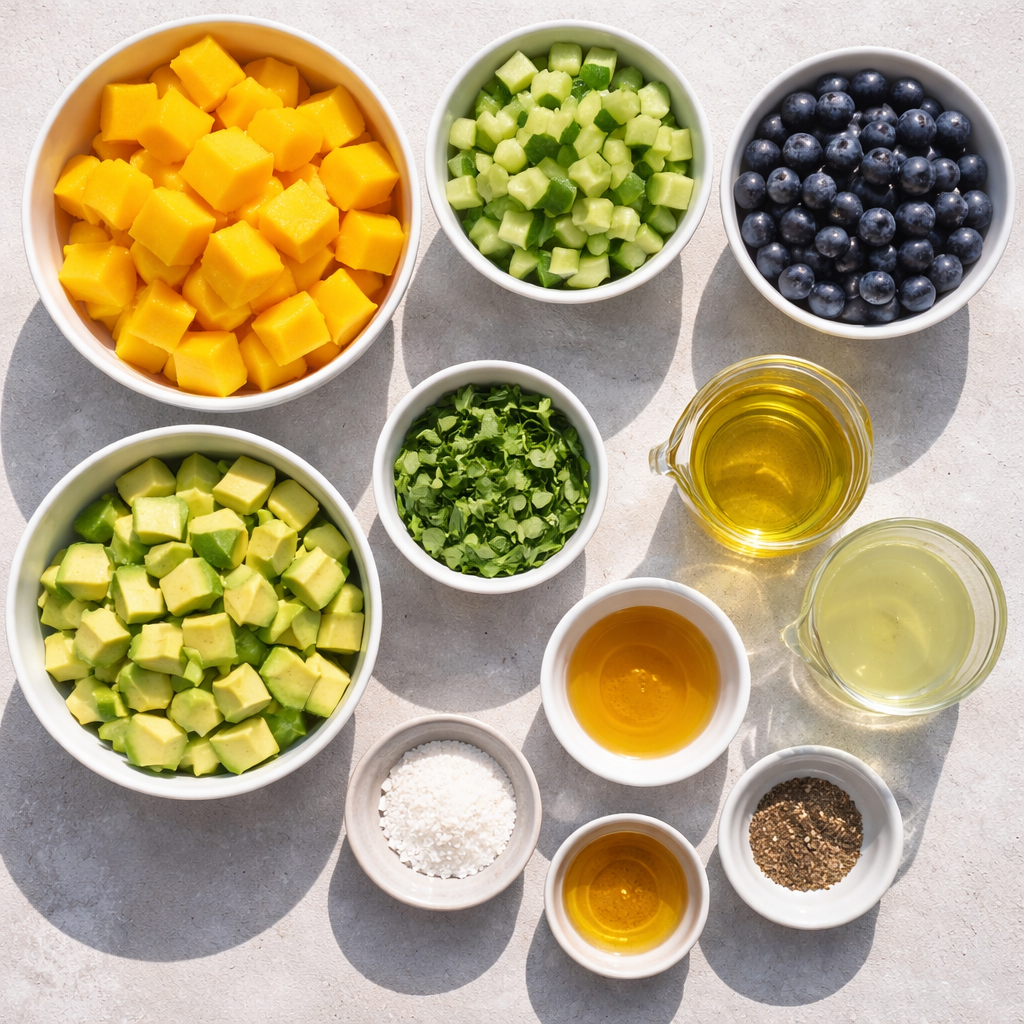 Juicy Mango Cucumber Salad with Blueberries and Avocado Delight Recipe ingredients photo