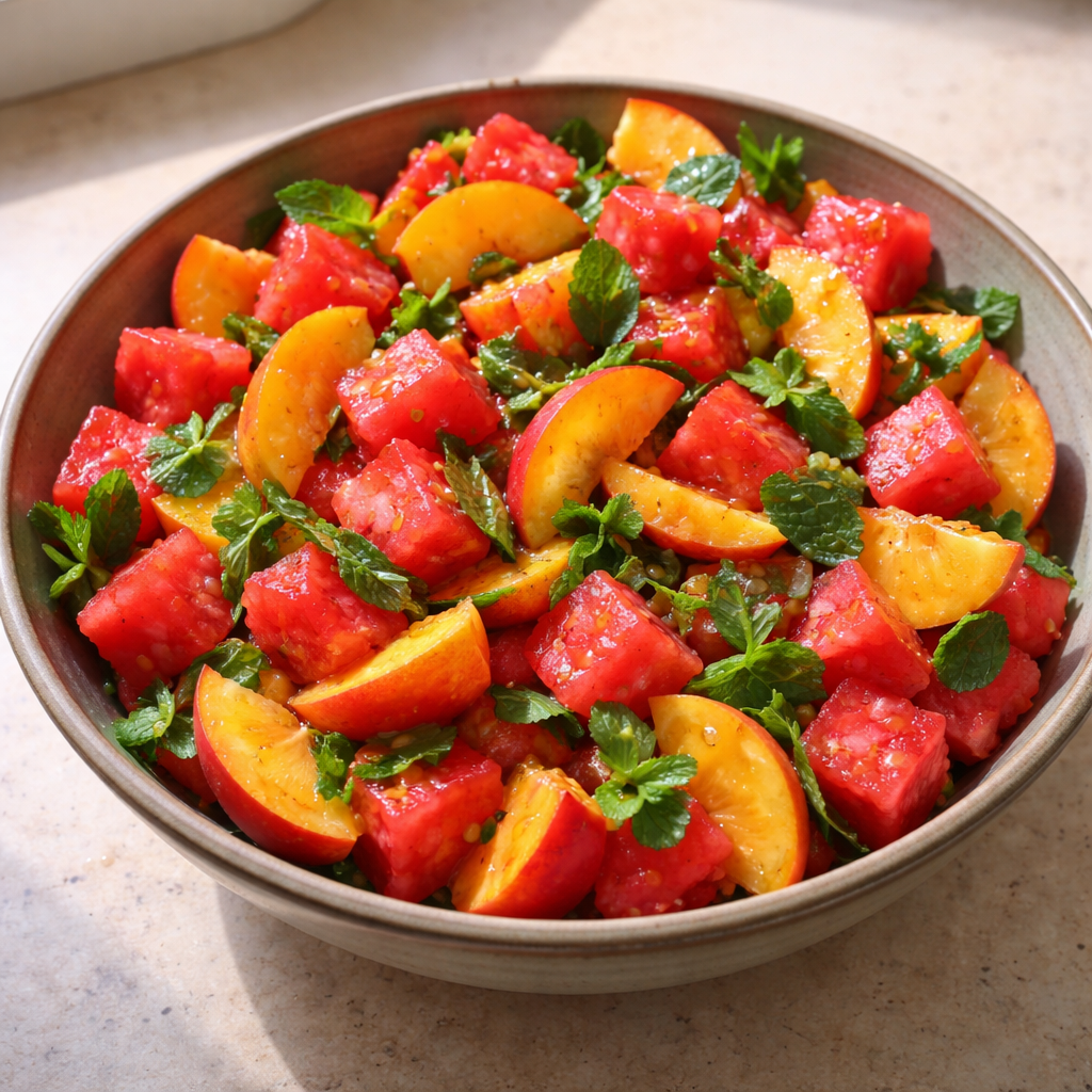 Peach and Watermelon Summer Salad with Mint and Lime featured photo
