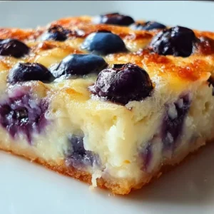 Delicious blueberry cottage cheese breakfast bake served in a dish