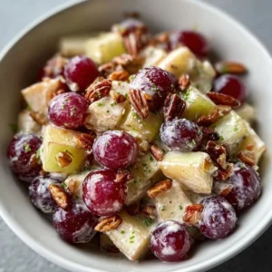 Bright and colorful cinnamon apple grape salad in a bowl