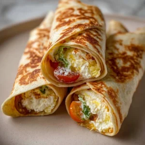 Cottage cheese wraps filled with fresh vegetables for a healthy lunch.