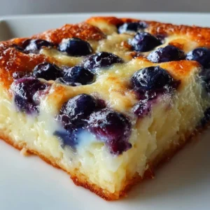 Creamy blueberry cottage cheese bake served in a dish for breakfast