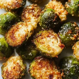 Crispy Parmesan Roasted Brussels Sprouts with garlic and lemon on a plate