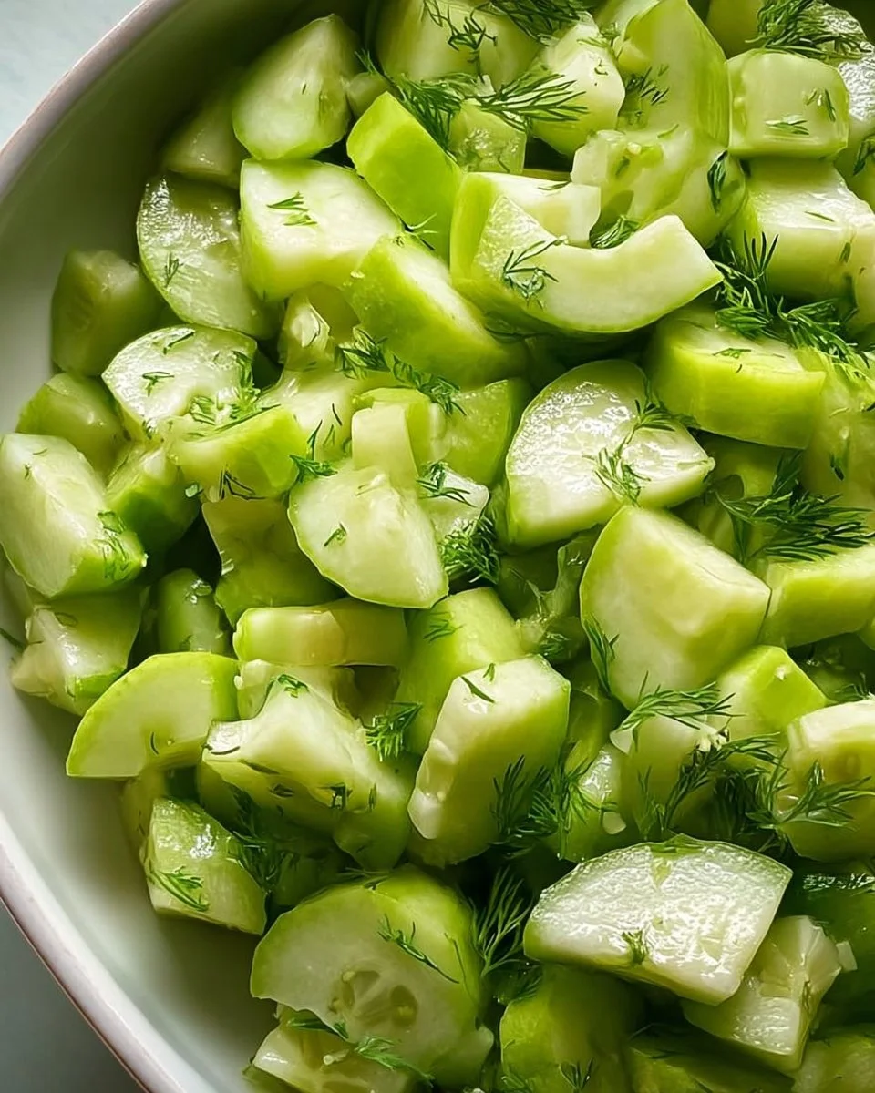 Cucumber Celery Salad with Green Apple served in a bowl