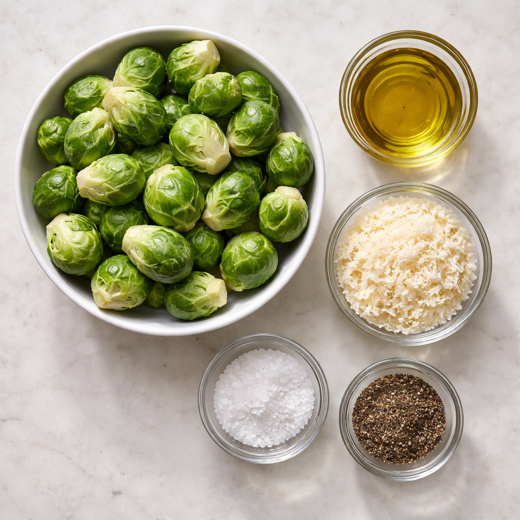 crispy parmesan roasted brussels sprouts fresh out of the oven golden brown and ready to serve> <br />
<h2 class=