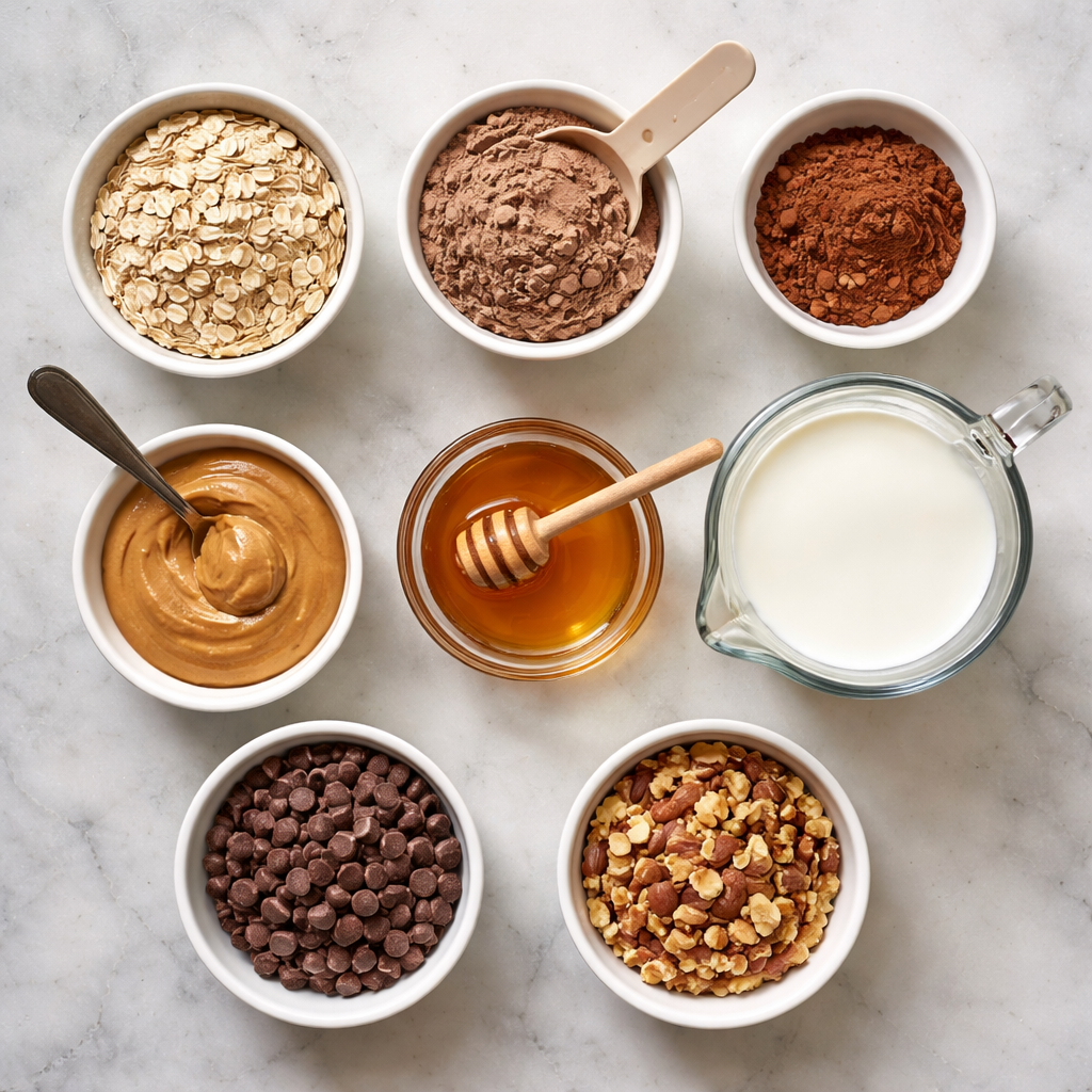 high protein brownie batter overnight oats in a jar with fresh berries and nuts healthy easy breakfast recipe> <br />
<h2 class=