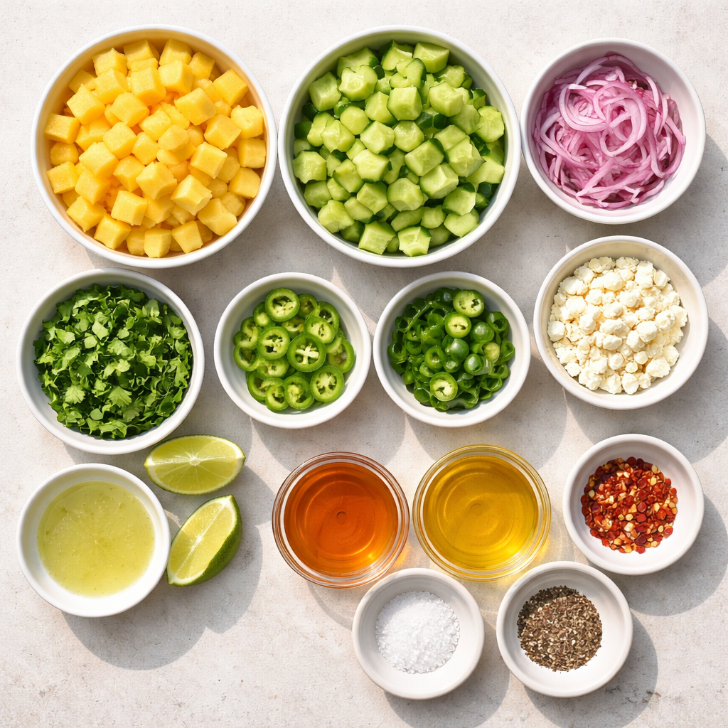 sweet pineapple cucumber salad with fresh pineapple cucumber and herbs on a plate healthy refreshing summer side dish from jesslovescooking> <br />
<h2 class=