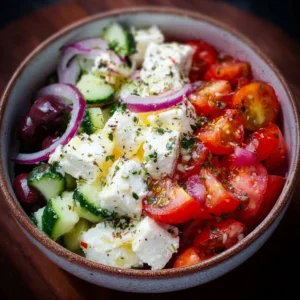 Healthy Greek Salad Cottage Cheese Bowl with fresh vegetables and cottage cheese