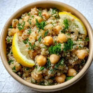 Delicious Lemon Herb Quinoa with Chickpeas served in a bowl