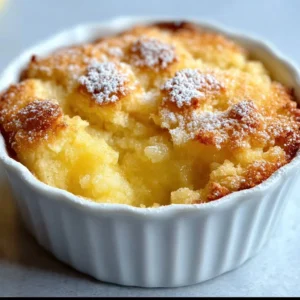 Sliced Magic Lemon Cobbler served on a plate with lemon slices