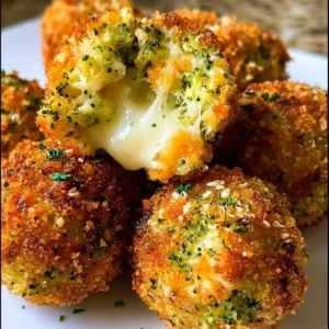 Oven baked broccoli cheese balls with creamy center and crisp exterior on a plate