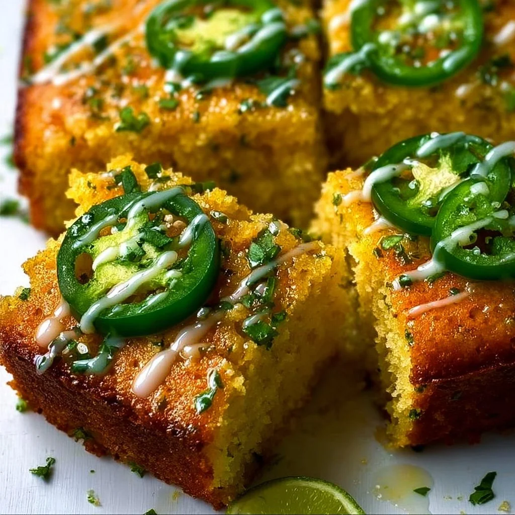 Spicy Sweet Jalapeño Cornbread with Zesty Lime Drizzle