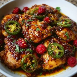 Delicious sweet and spicy jalapeno raspberry chicken dish