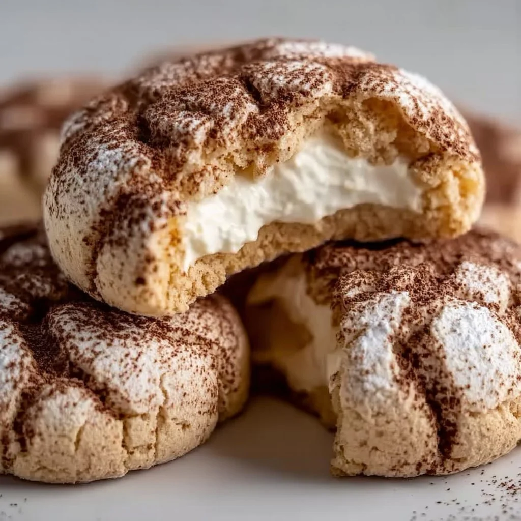 Mouthwatering tiramisu crinkle cookies dusted with powdered sugar